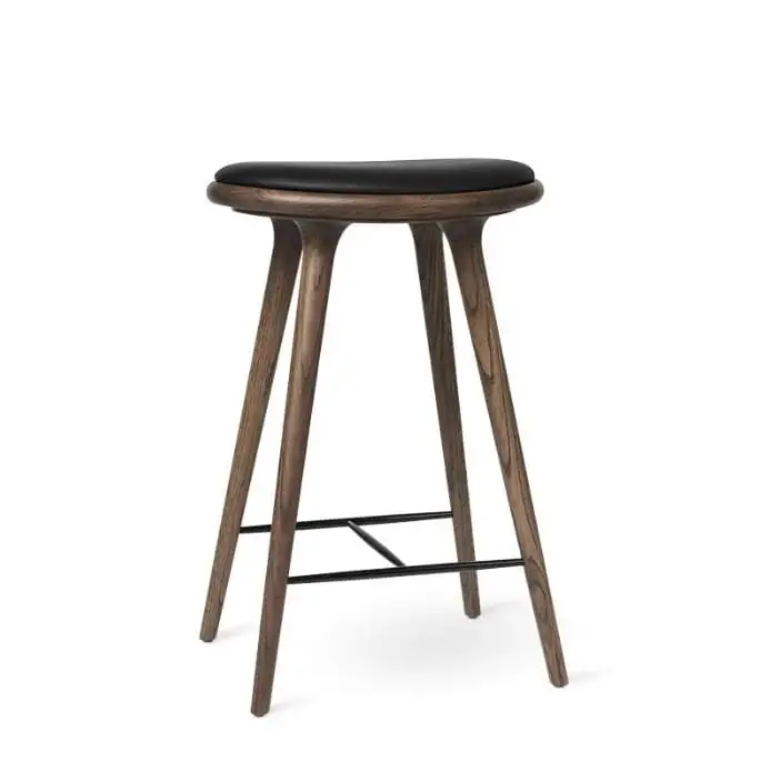 Hoher Barhocker Mater H: 69 cm – Schwarzes Leder/dunkel lackierte Eiche