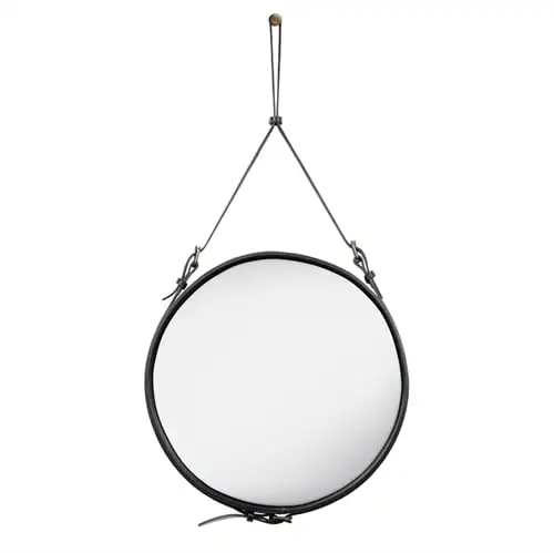 GUBI Adnet Wandspiegel Rund Ø: 58 cm - Schwarzes Leder