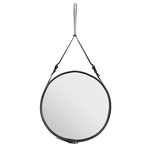 GUBI Adnet Wandspiegel Rund Ø: 70 cm - Schwarzes Leder