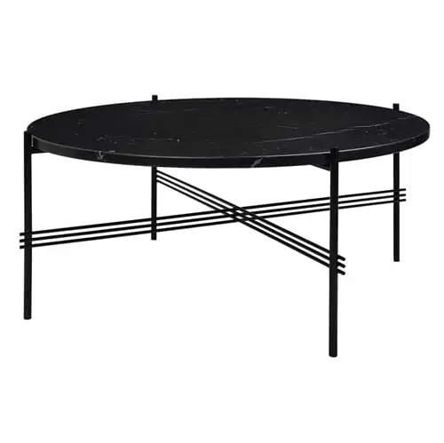 GUBI TS Couchtisch Ø:80 cm, schwarze Basis – schwarze Marmorplatte
