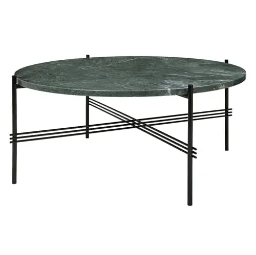 GUBI TS Couchtisch Ø:80 cm, schwarze Basis – Marmorgrüne Platte