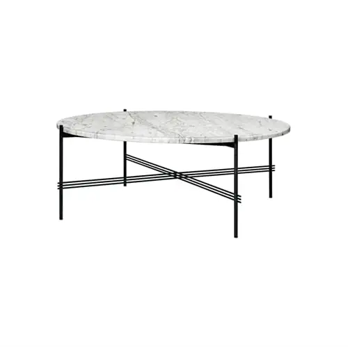 GUBI TS Couchtisch Ø: 105 cm, schwarze Basis – weiße Marmorplatte