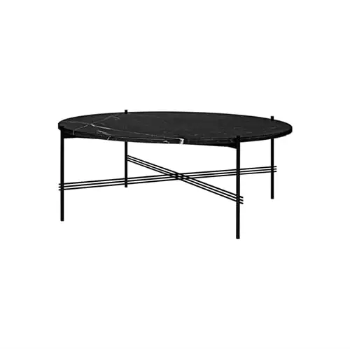 GUBI TS Couchtisch Ø: 105 cm – Schwarze Basis/Marmorschwarze Platte
