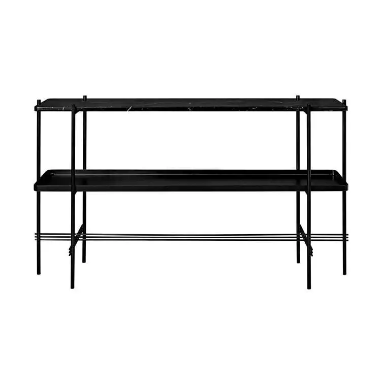 GUBI TS Console 2 Rack mit Tablett L: 120 cm – Schwarze Basis/Schwarzer Marquina-Marmor