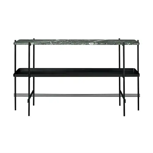 GUBI TS Console 2 Rack m. Tablett mit schwarzer Basis – Platte aus grünem Guatemala-Marmor