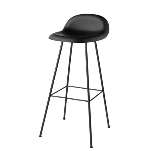 GUBI 3D-Barhocker, H: 75 cm, schwarze Basis in der Mitte – Schale in Mitternachtsschwarz