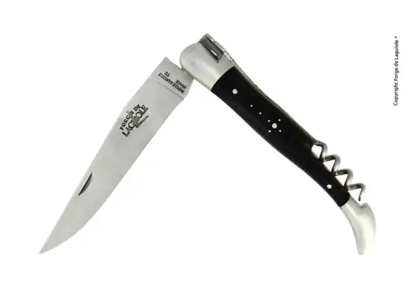 Couteau pliant avec tire-bouchon en ébène, mitres inox finition satinée