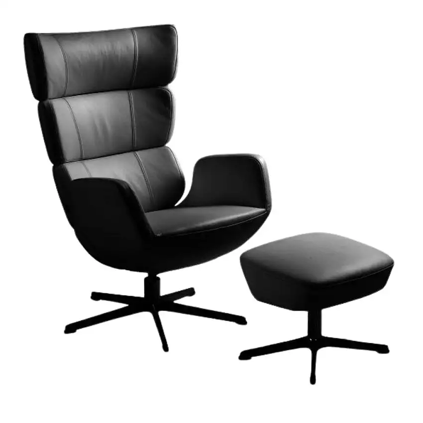 Conform Turtle Sessel inkl. Fußhocker SH: 42 cm – Schwarz/Aluminium