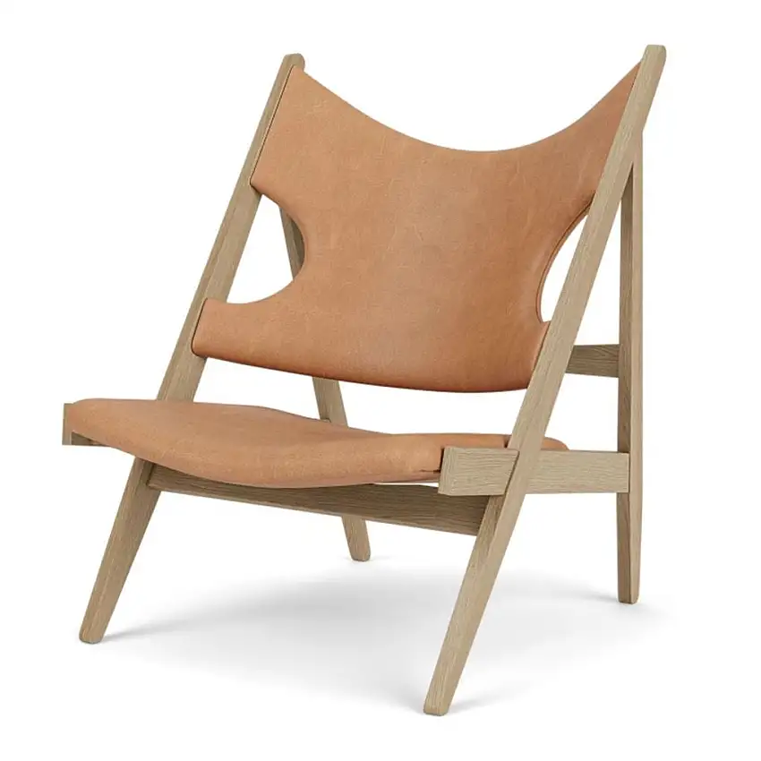 Audo Copenhagen Strick-Loungesessel – Eiche Natur/Dunes Camel Leder