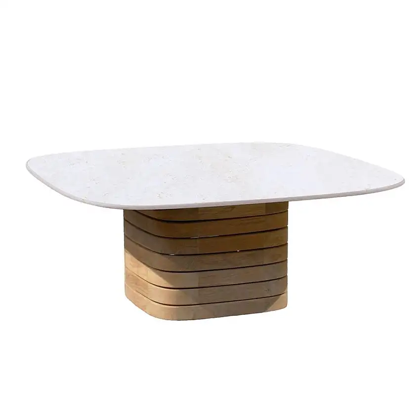 Cane-line Outdoor Mellow Couchtisch, quadratisch, klein – Teak/Travertin