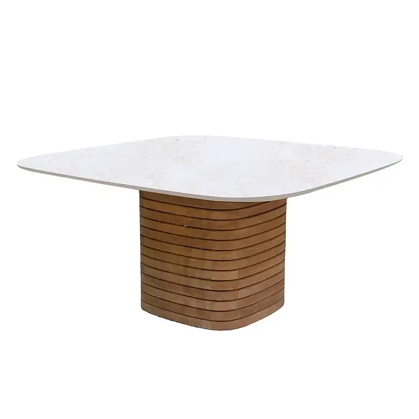 Cane-line Outdoor-Esstisch „Mellow“, quadratisch – Teak/Travertin