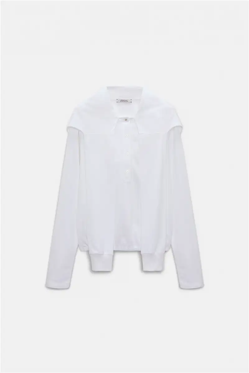 Dorothee Schumacher - Longsleeve mit Kapuze und Lagenlook pure white