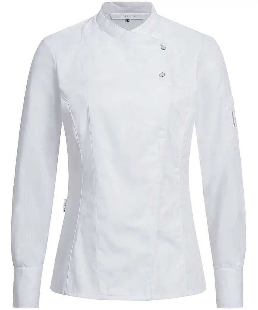 Greiff Damen Kochjacke weiß mit Satinstreifen Regular Fit