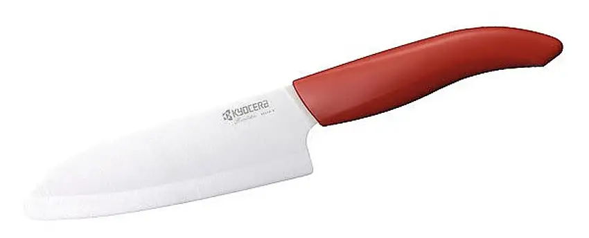 Kyocera Santoku, weiße Keramikklinge, roter Griff
