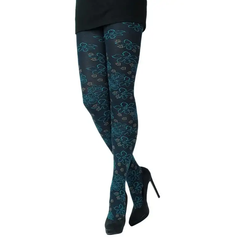 CRÖNERT Damen Strumpfhose Luccas Blumenwiese marine extralang