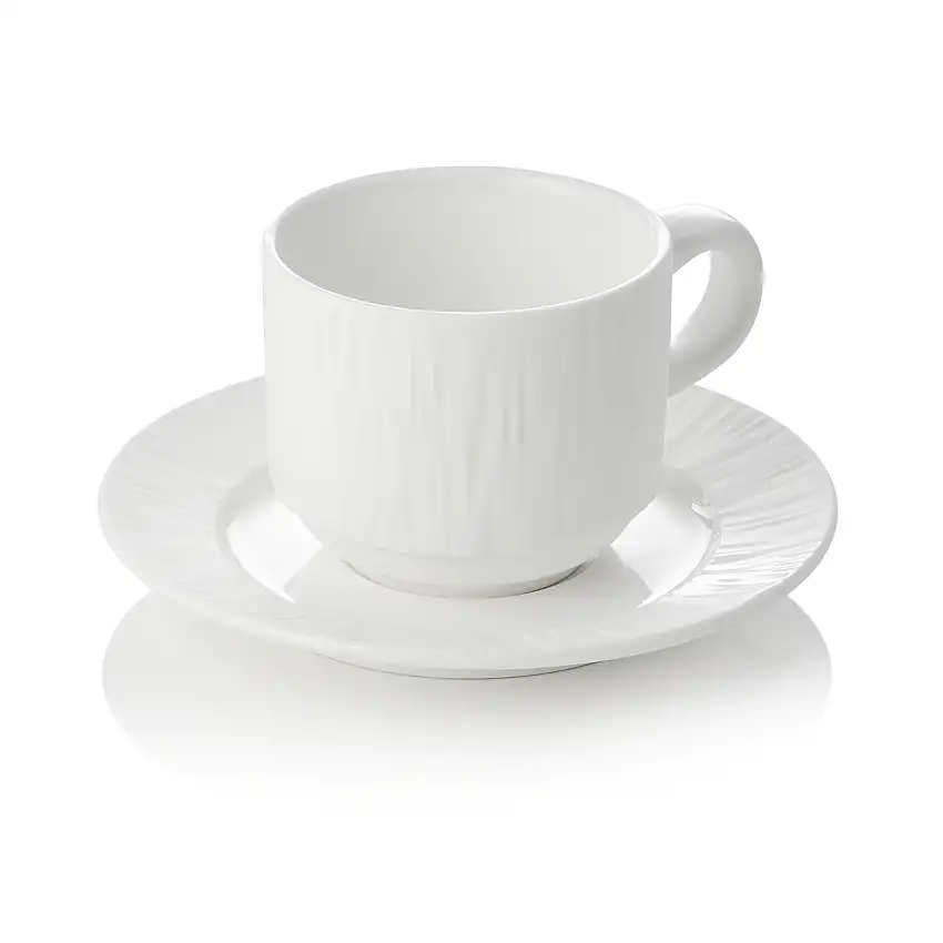 WAS Obertasse mit Untertasse Set MAYA SHIRO, 240 ml, weiß, Set á 4 Stück, Porzel