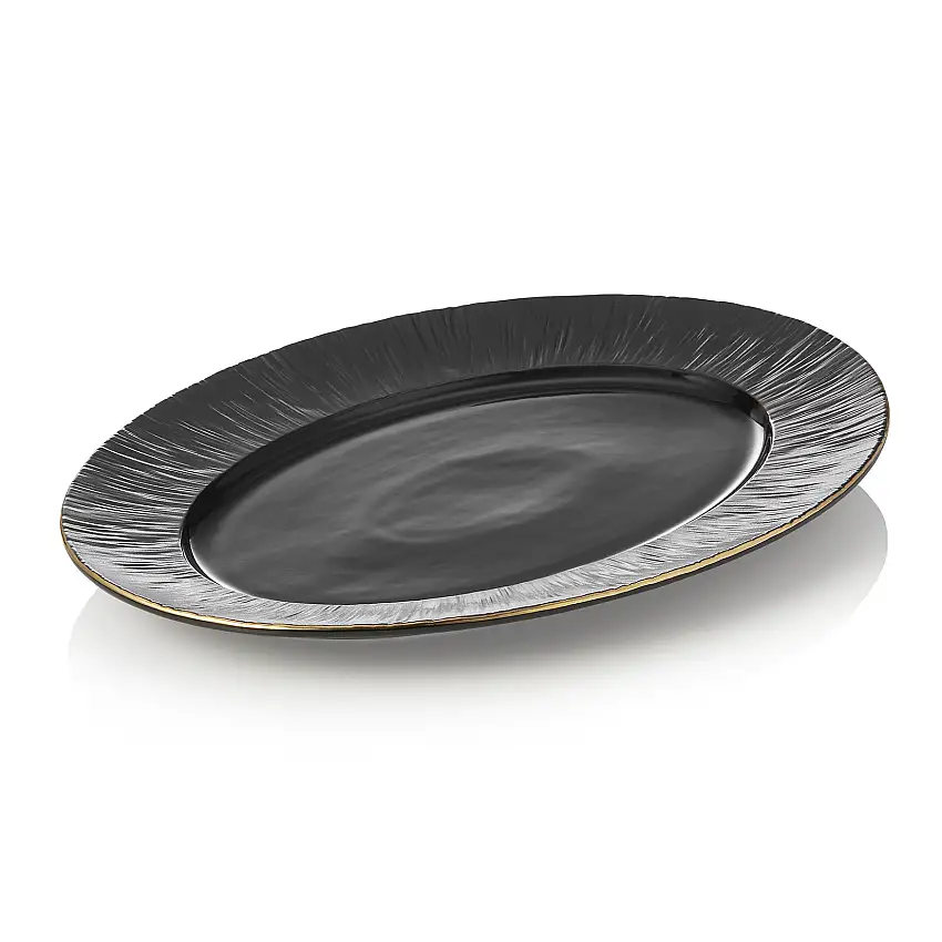WAS Platte Set MAYA KURO, 33 x 24,5 cm, schwarz, Set á 2 Stück, Porzellan