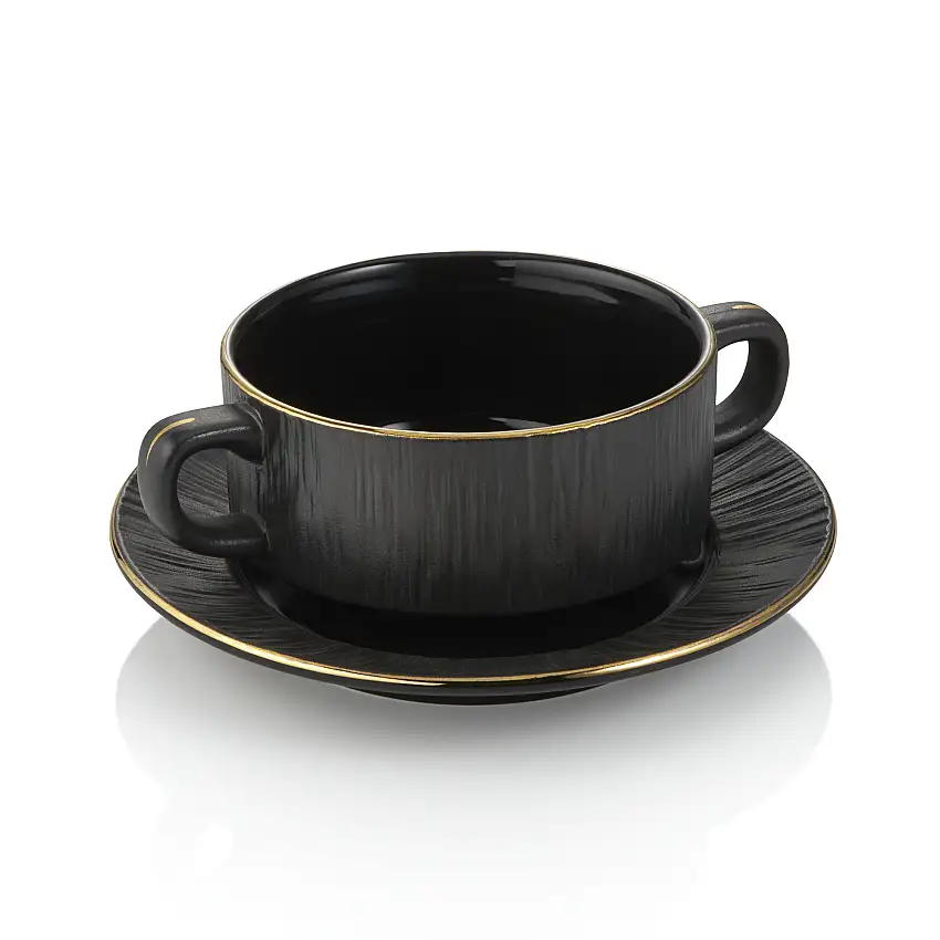 WAS Suppen- mit Untertasse Set MAYA KURO, Ø 10,5 cm, 250 ml, schwarz, Set á 4 St