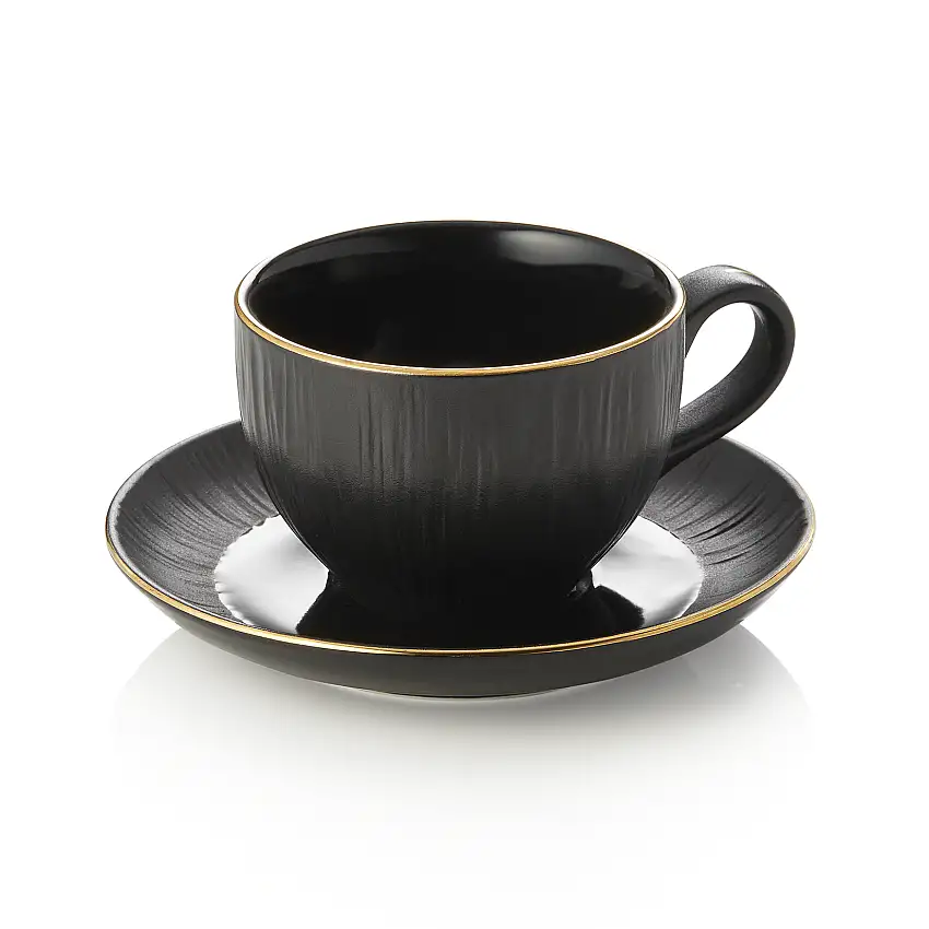 WAS Cappuccinotasse mit Untertasse Set MAYA KURO, 200 ml, schwarz, Set á 4 Stück