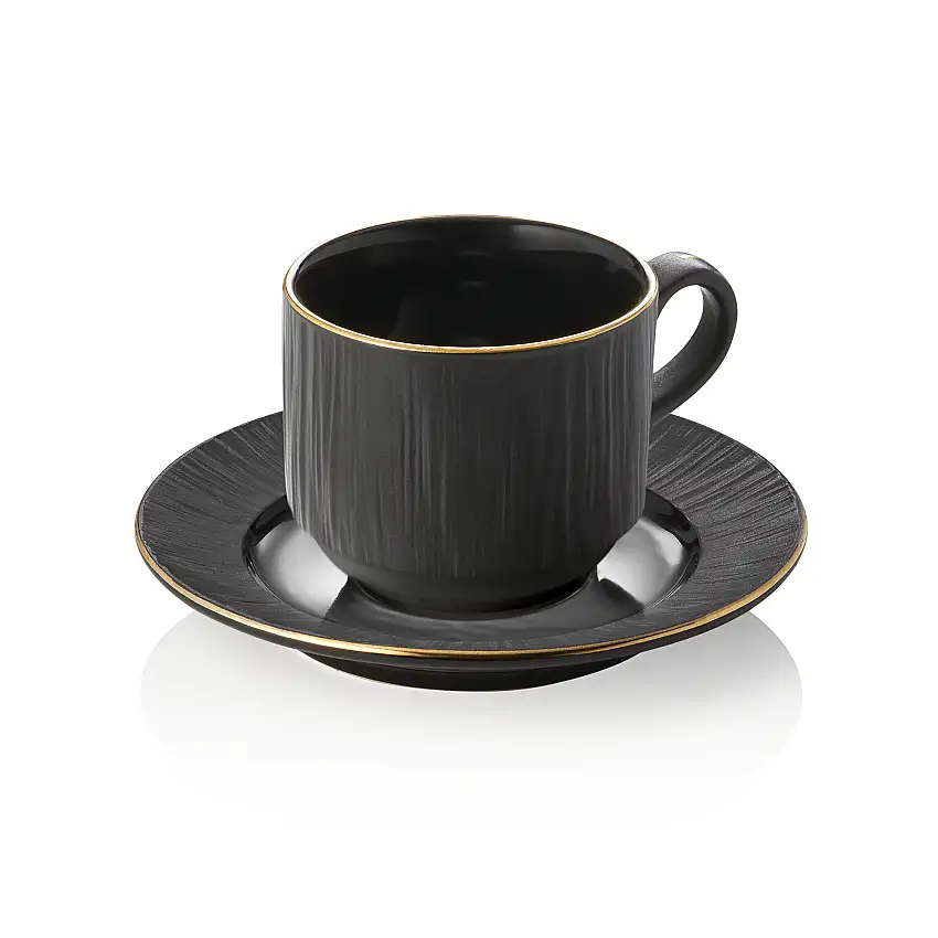 WAS Obertasse mit Untertasse Set MAYA KURO, 240 ml, schwarz, Set á 4 Stück, Porz