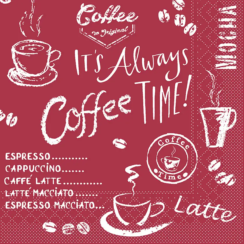 Mank Serviette Coffee time bordeaux 33 x 33 cm 1/4 Falz