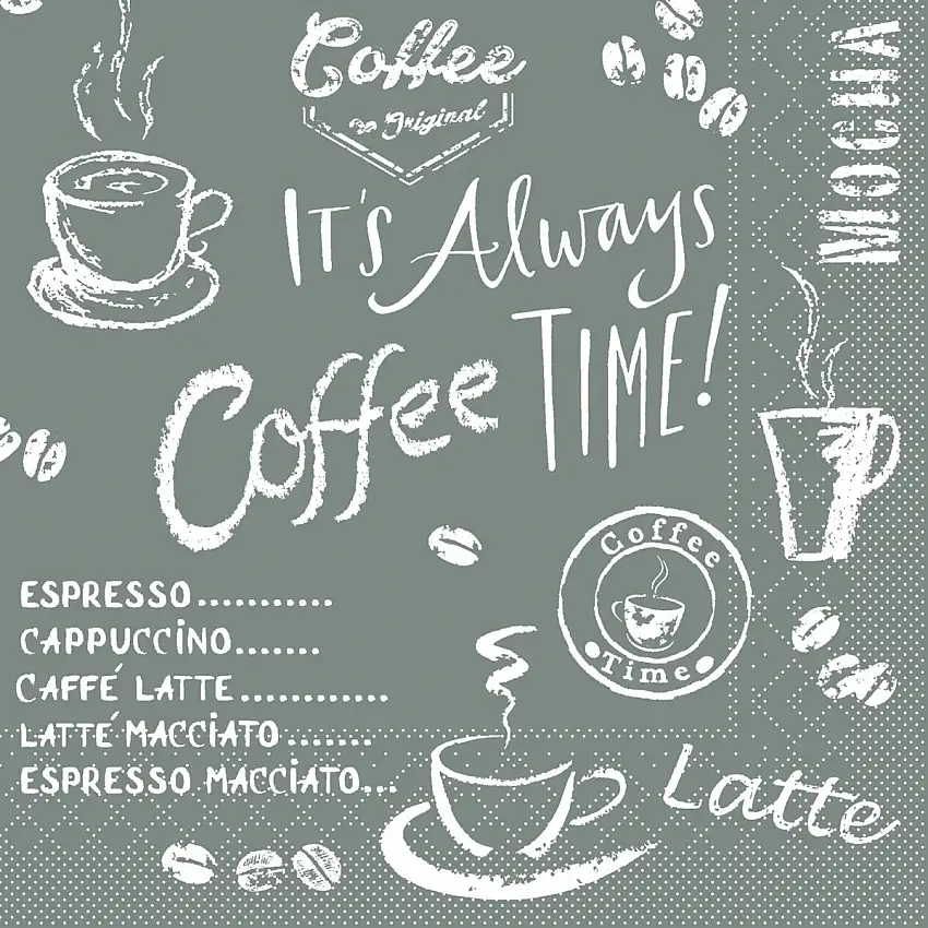 Mank Serviette Coffee time anthrazit 24 x 24 cm 1/4 Falz