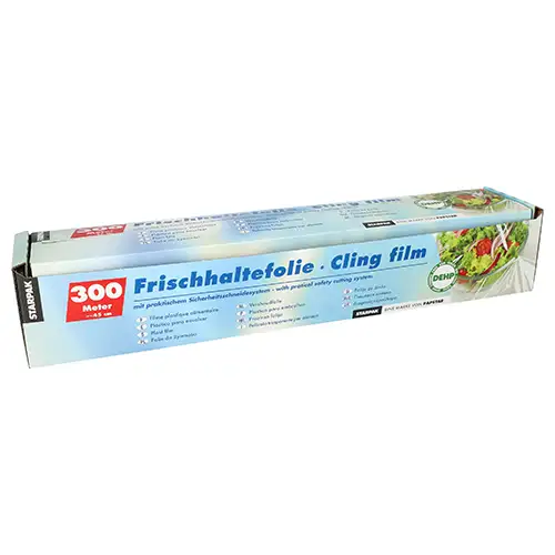 Papstar Frischhaltefolie, PVC 300 m x 45 cm mit praktischem Schneidesystem
