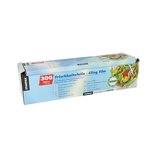 Papstar Frischhaltefolie, PVC 300 m x 30 cm mit praktischem Schneidesystem