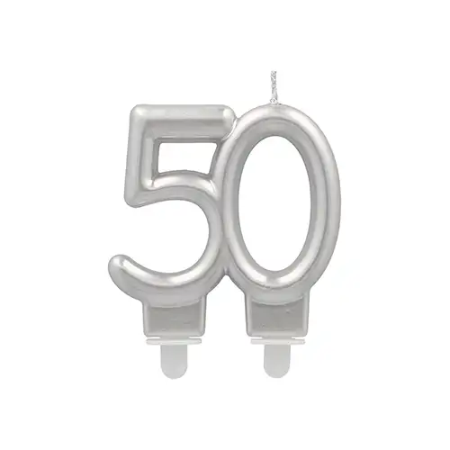 Papstar Jubiläumskerzen mit Halter 7 cm silber "50"
