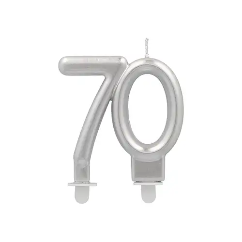 Papstar Jubiläumskerzen mit Halter 7 cm silber "70"