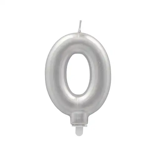 Papstar Zahlenkerze mit Halter 7 cm silber "0"