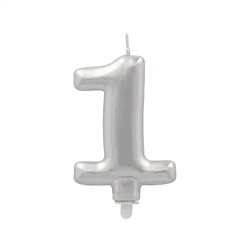 Papstar Zahlenkerze mit Halter 7 cm silber "1"