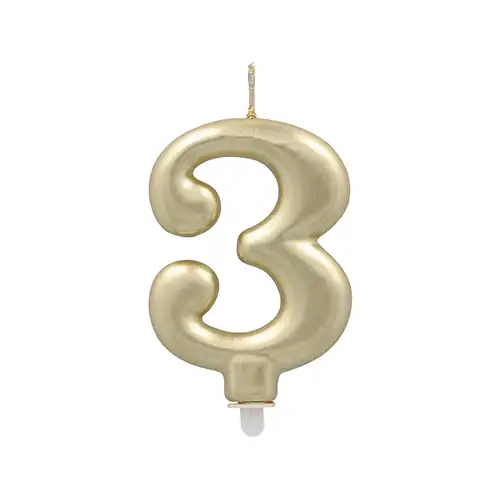 Papstar Zahlenkerze mit Halter 7 cm gold "3"