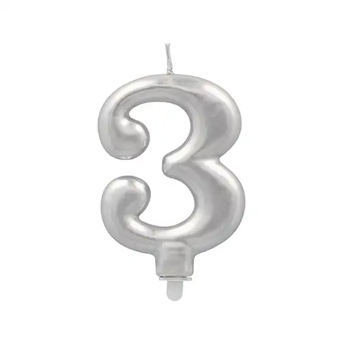 Papstar Zahlenkerze mit Halter 7 cm silber "3"