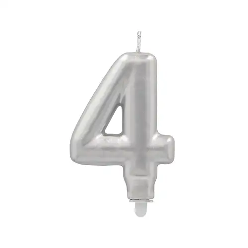 Papstar Zahlenkerze mit Halter 7 cm silber "4"