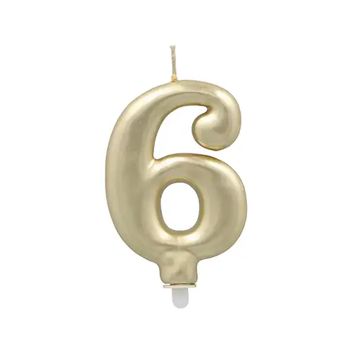 Papstar Zahlenkerze mit Halter 7 cm gold "6"