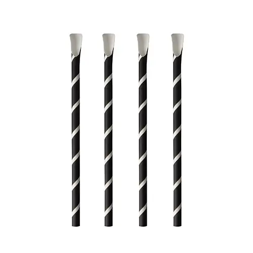 Papstar Trinkhalme mit Löffel, Papier Ø 8 mm · 20 cm schwarz/weiss "Stripes"