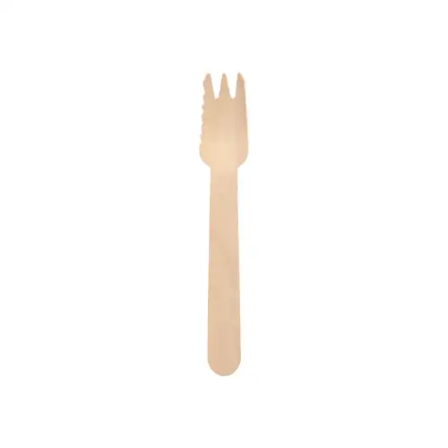 Papstar Kuchen- und Snackgabeln, Holz "pure" 14 cm mit einseitig gezacktem Rand