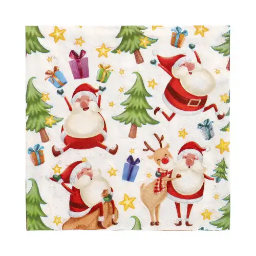 Papstar Servietten, 3-lagig 1/4-Falz 33 cm x 33 cm "Happy Santa"