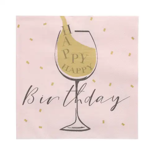 Papstar Servietten, 3-lagig 1/4-Falz 33 cm x 33 cm rosa "Happy Birthday"