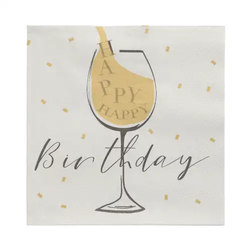 Papstar Servietten, 3-lagig 1/4-Falz 33 cm x 33 cm hellgrau "Happy Birthday"