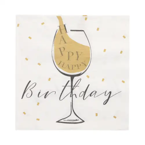 Papstar Servietten, 3-lagig 1/4-Falz 33 cm x 33 cm weiss "Happy Birthday"