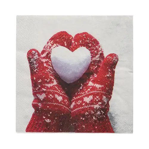 Papstar Servietten, 3-lagig 1/4-Falz 33 cm x 33 cm "Mittens in the Snow"