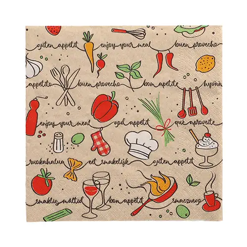 PAPSTAR Servietten, 3-lagig 1/4-Falz 33 cm x 33 cm natur Enjoy your meal au