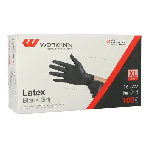 Papstar "WORK-INN/PS" Handschuhe, Latex puderfrei "Black Grip" schwarz Größe: XL
