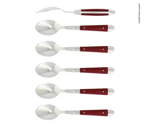 Cuillères à café, brillantes en tissu compressé rouge, coffret de 6