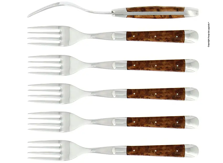 Fourchettes brillantes en thuya, coffret de 6