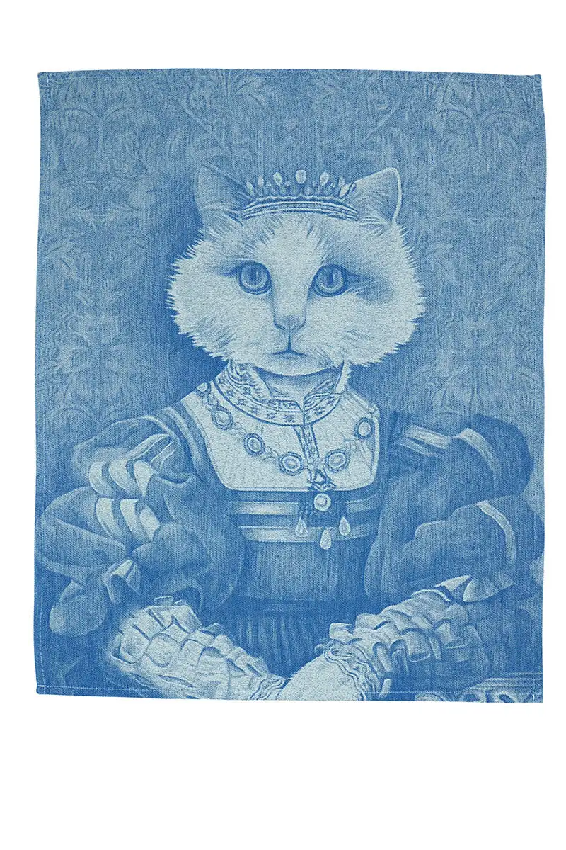 Geschirrtuch Baumwolle Katze mit Krone Blau - Jacquard
