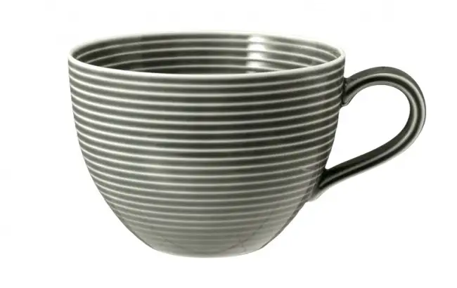 Milchkaffeeobertasse mit Relief Beat perlgrau uni