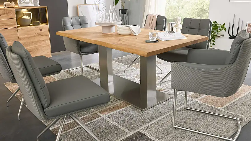 Interliving Esszimmer Serie 5116 – Esstisch, Eiche natur & Edelstahl - ca. 180 x 100 cm